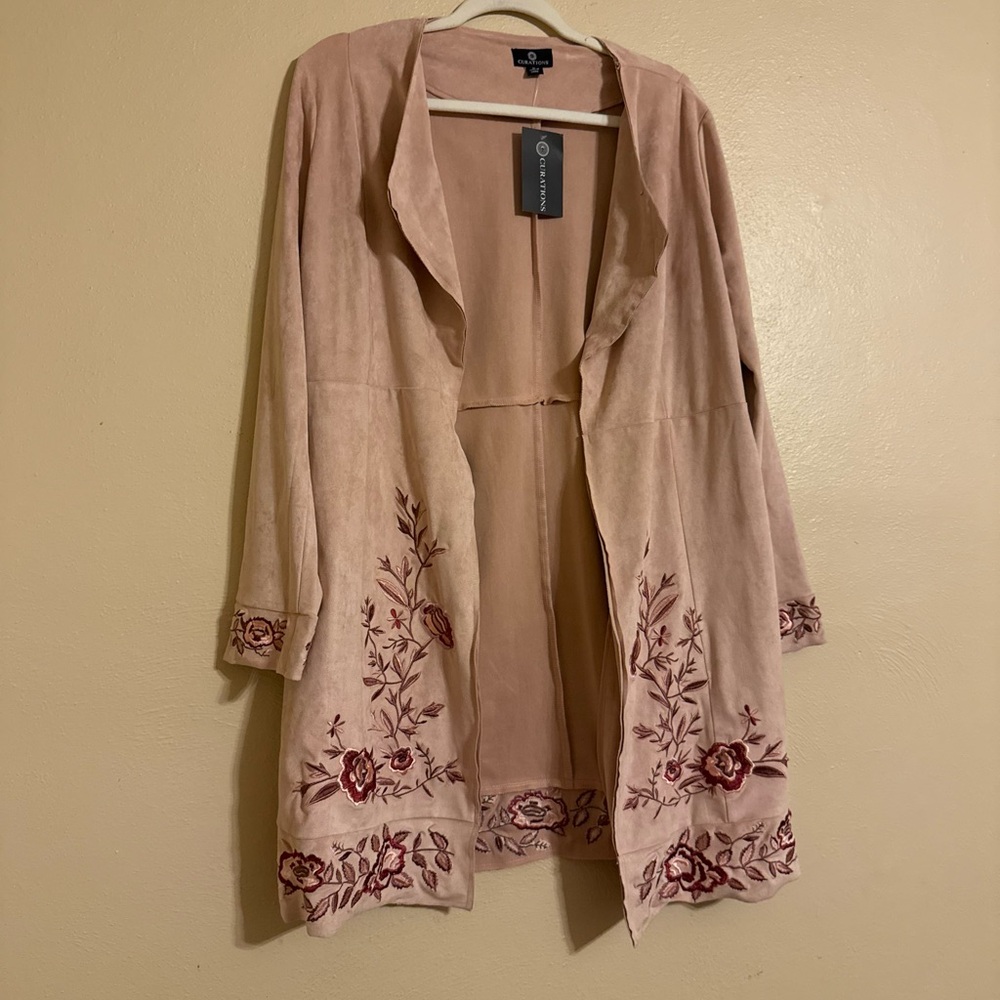 Embroidered Pink Open Jacket